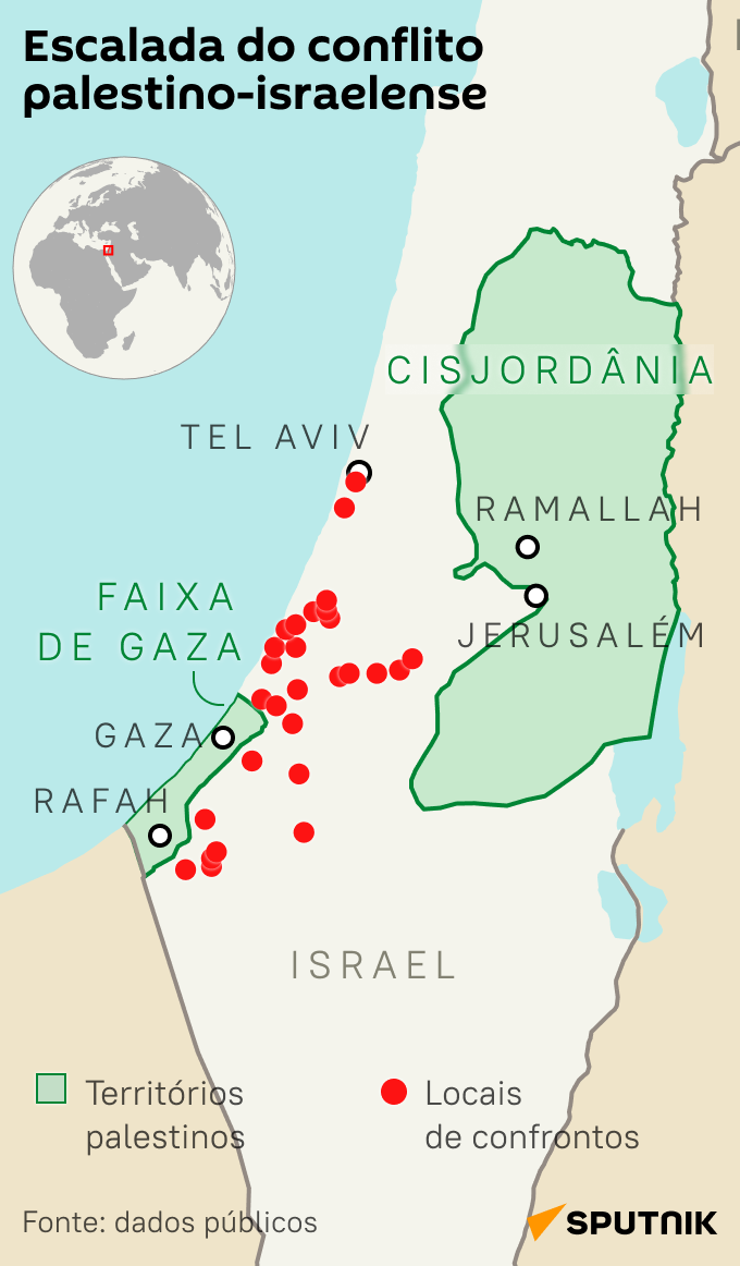 Escalada do conflito palestino-israelense: veja mapa dos confrontos na Faixa de Gaza - Sputnik Brasil