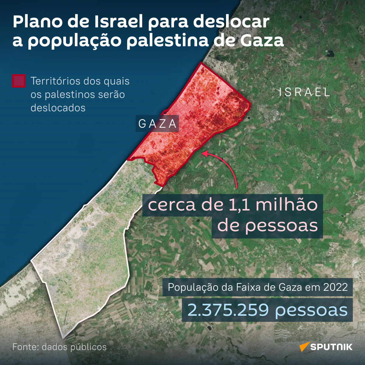 Plano de Israel para deslocar os palestinos do norte de Gaza - Sputnik Brasil