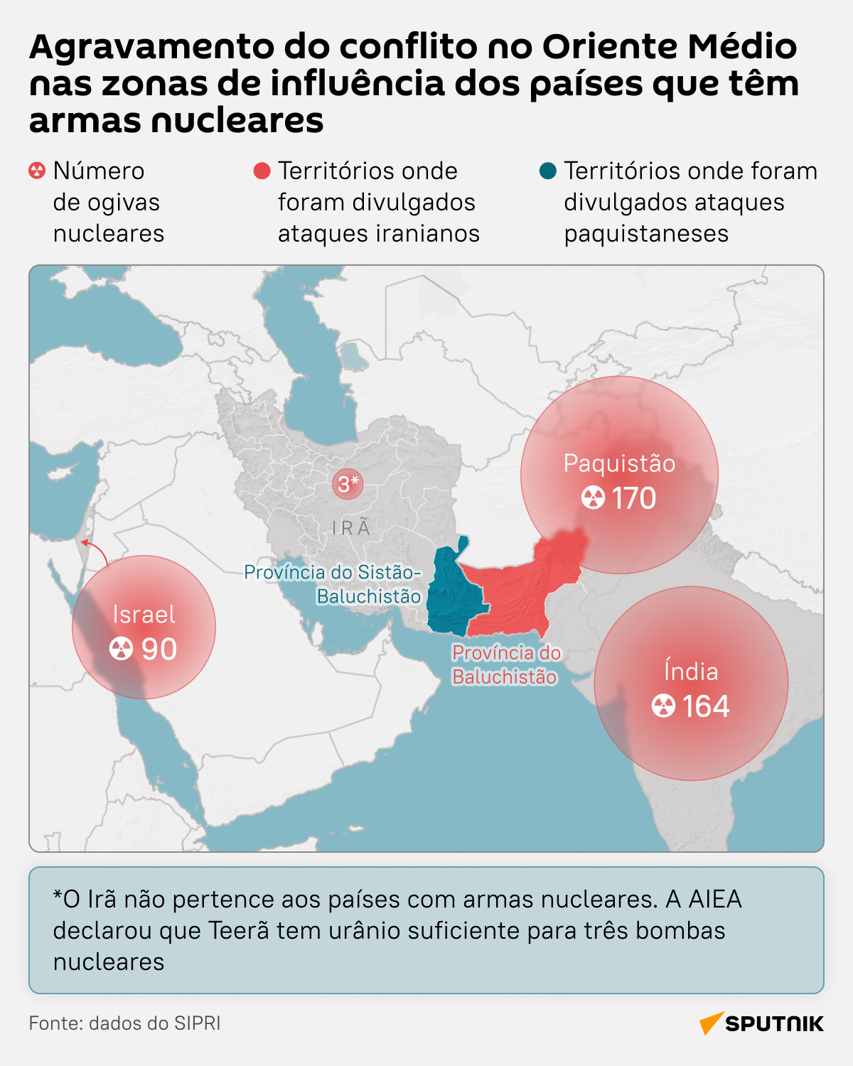 Israel, Índia, Paquistão e mais: mapa de ameaça nuclear em meio à escalada - Sputnik Brasil