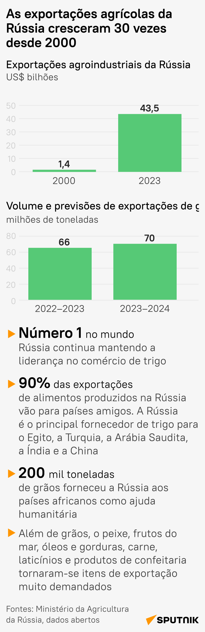 Aumento de 30 vezes: descubra progresso da Rússia em exportações agrícolas - Sputnik Brasil