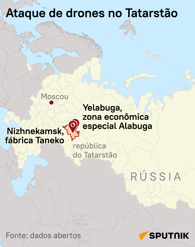 Confira o mapa dos ataques de drones na república russa do Tatarstão - Sputnik Brasil