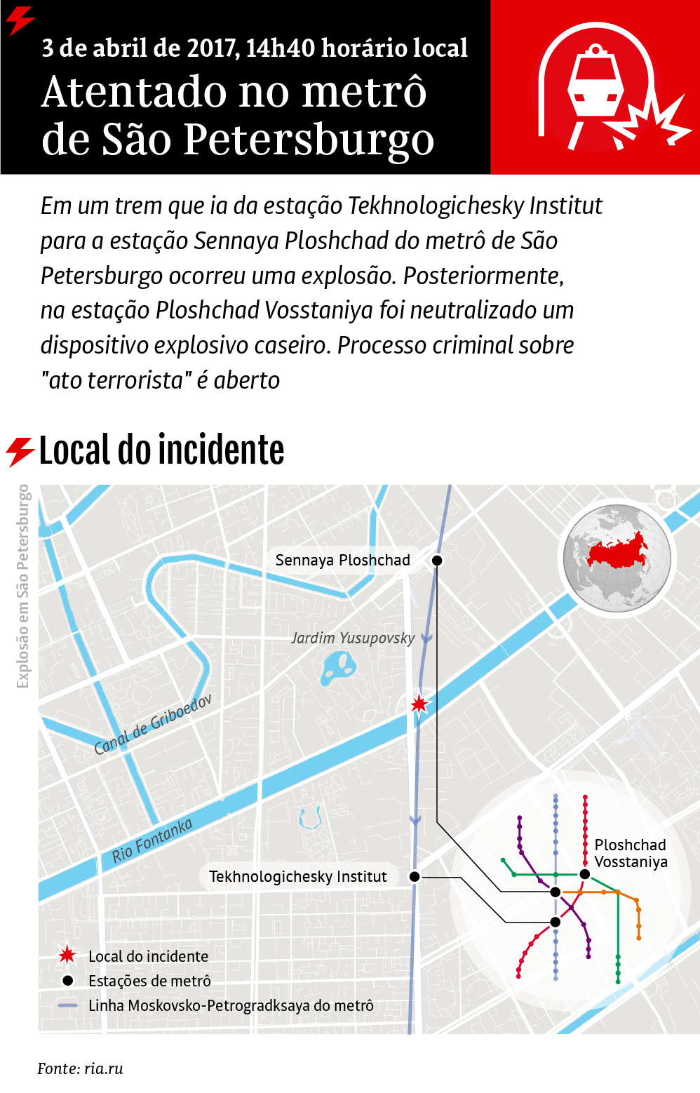 Mapa do atentado em São Petersburgo - Sputnik Brasil