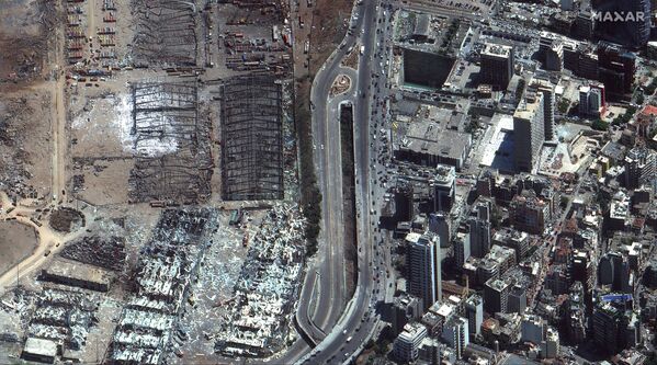 Imagem de satélite da Maxar Technologies demonstra a vista aérea de Beirute após a explosão de 4 de agosto no país árabe - Sputnik Brasil