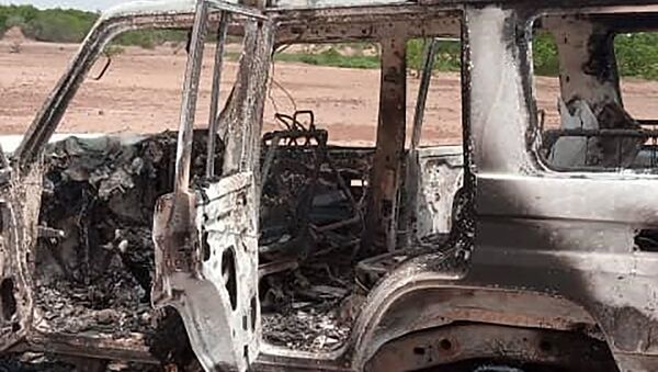 Restos do carro, usado por turistas franceses e guias no Níger, após ataque - Sputnik Brasil