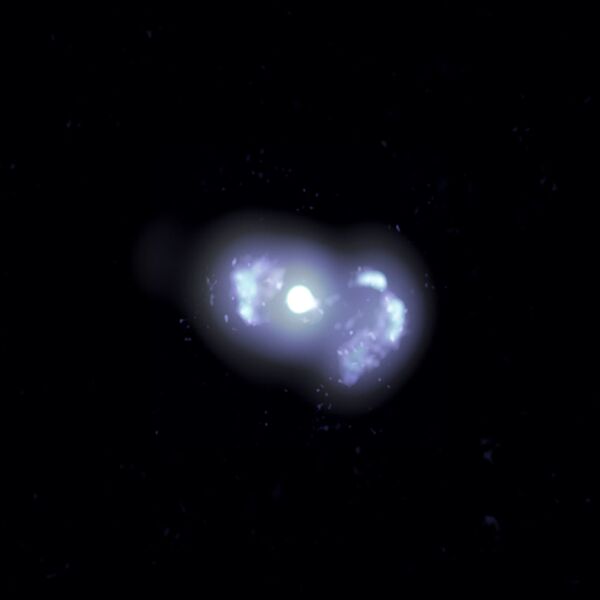 Galáxia TXS 018+554, a cerca de 500 milhões de anos-luz da Terra, fotografada com jatos de fortes ondas de rádio oriundos de um buraco negro supermassivo no centro da galáxia - Sputnik Brasil