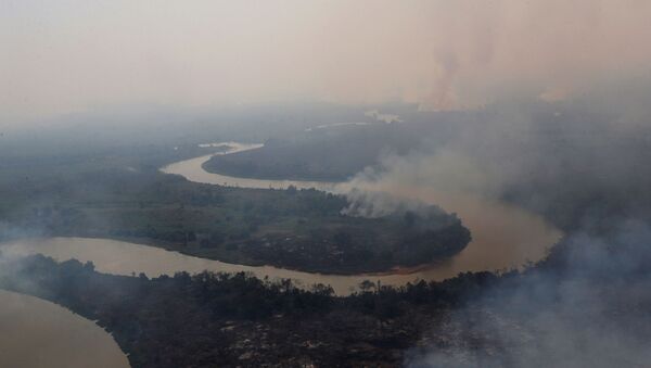 Foto área mostra incêndios que atingem o Pantanal, em Mato Grosso - Sputnik Brasil