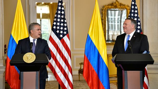 Presidente da Colômbia, Iván Duque, recebe o secretário de Estado dos EUA, Mike Pompeo - Sputnik Brasil