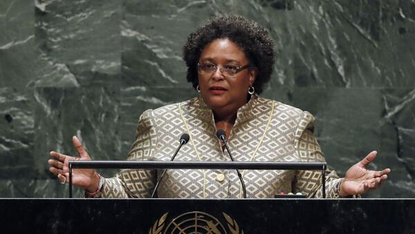 A primeira-ministra de Barbados, Mia Amor Mottlley, durante discurso na 74ª sessão da Assembleia Geral da Organização das Nações Unidas (ONU), em 27 de setembro de 2019. - Sputnik Brasil