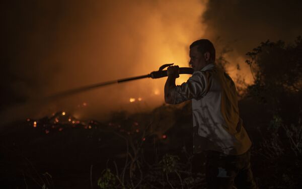 Voluntário combate chamas no Pantanal, no Mato Grosso, 13 de setembro de 2020 - Sputnik Brasil