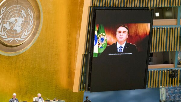 Presidente Jair Bolsonaro discursa na 75ª reunião anual da Assembleia-Geral da ONU - Sputnik Brasil