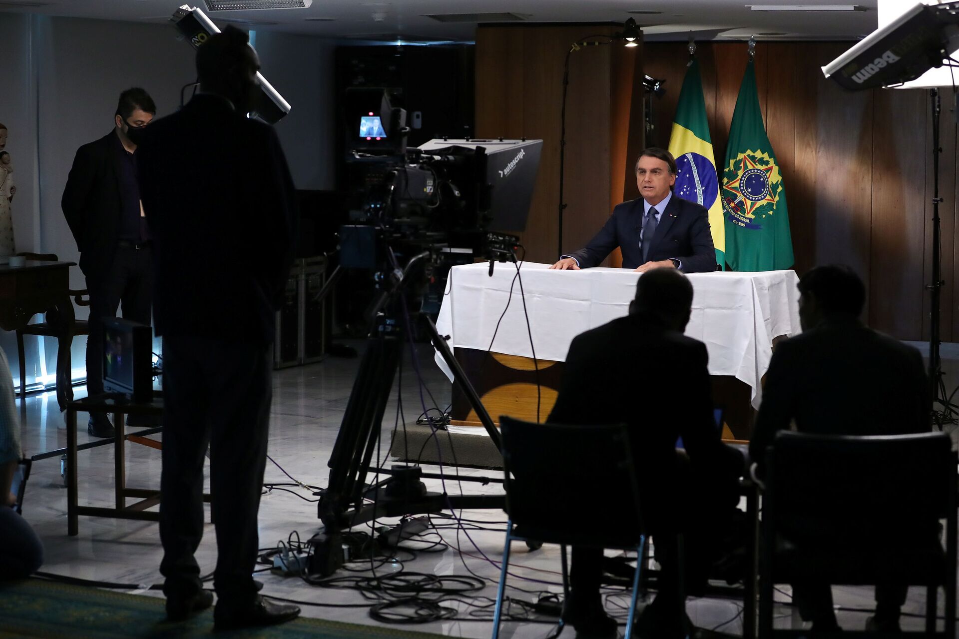 Presidente Jair Bolsonaro no decorrer da gravação da mensagem para a 75ª Assembleia Geral da ONU - Sputnik Brasil, 1920, 09.11.2021