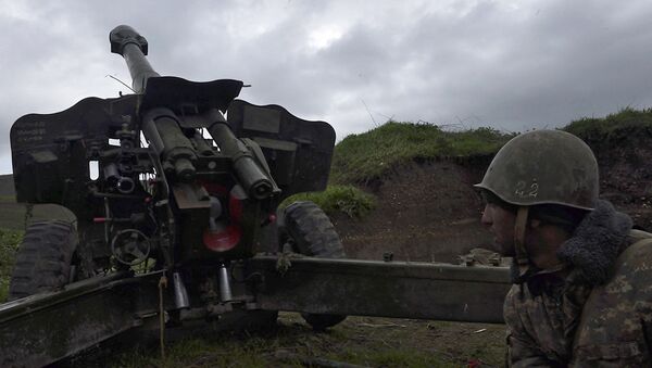 Posição da artilharia no vilarejo Madagiz, na zona de conflito de Nagorno-Karabakh - Sputnik Brasil