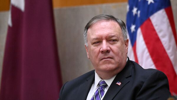 Em Washington, o secretário de Estado dos EUA, Mike Pompeo, participa da terceira edição do Diálogo Estratégico EUA-Qatar, no Departamento de Estado norte-americano, em 14 de setembro de 2020. - Sputnik Brasil