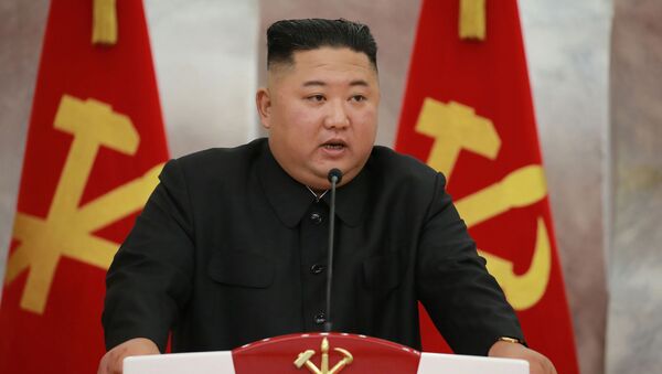 Líder norte-coreano, Kim Jong-un, durante celebração do 67º aniversário do fim da Guerra da Coreia (1950-1953), que marca a assinatura do armistício de guerra intercoreana, 27 de julho de 2020  - Sputnik Brasil