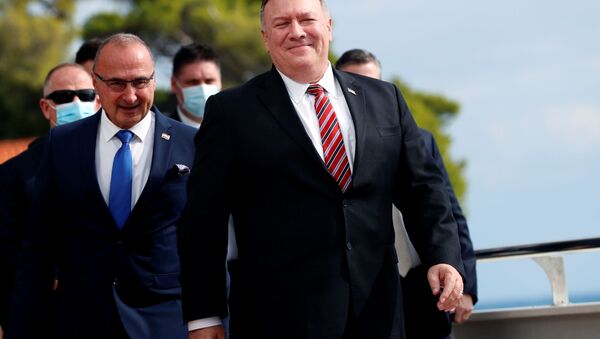 Secretário de Estado dos EUA, Mike Pompeo, e ministro das Relações Exteriores da Croácia, Gordan Grlic Radman, em Dubrovnik, Croácia - Sputnik Brasil