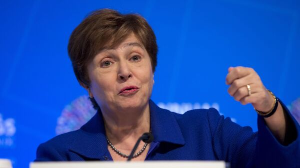 A chefe do Fundo Monetário Internacional (FMI), Kristalina Georgieva, durante pronunciamento. - Sputnik Brasil