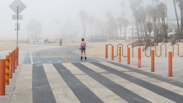 Garota anda de patins na praia Venice Beach em Los Angeles - Sputnik Brasil