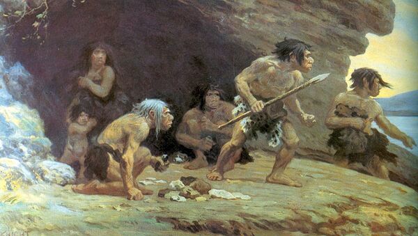 Pintura de neandertais feita pelo artista Charles R. Knight - Sputnik Brasil