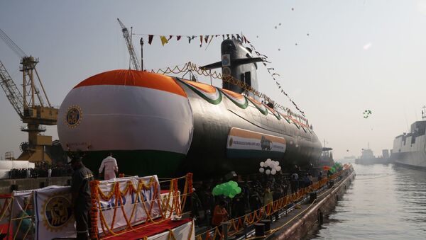 Cerimônia de lançamento do 5º submarino da classe Scorpene da Marinha indiana em Mumbai - Sputnik Brasil