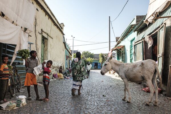 Crianças em rua próxima de mercado de Humera, cidade na fronteira com a Eritreia, em 22 de novembro de 2020 - Sputnik Brasil