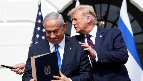 Donald Trump e Benjamin Netanyahu, líderes de EUA e Israel, respetivamente - Sputnik Brasil