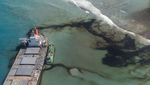 Derrame de petróleo resultado do acidente com a ambarcação MV Wakashio nas Ilhas Maurício - Sputnik Brasil