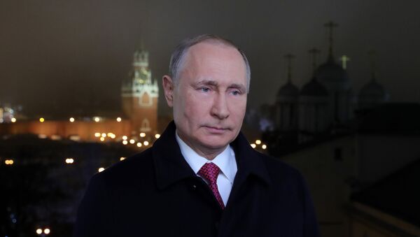Presidente da Rússia, Vladimir Putin, durante seu discurso tradicional do Réveillon, 31 de dezembro de 2019 - Sputnik Brasil