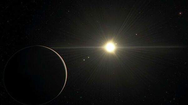 Representação artística do sistema planetário TOI-178 do ponto de vista do planeta mais distante - Sputnik Brasil