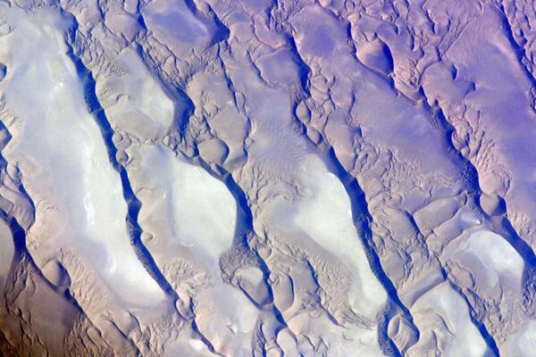 Vista do espaço para o deserto de Lute, Irã, fotografada pelo cosmonauta russo da EEI - Sputnik Brasil