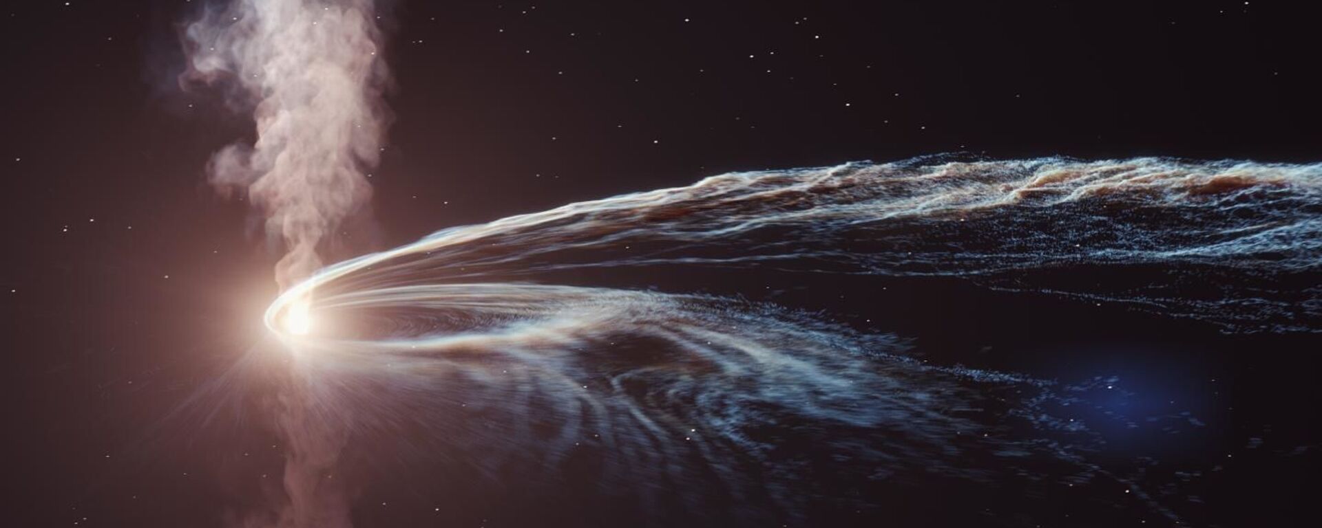 Visão do disco de acreção ao redor do buraco negro supermassivo, com estruturas semelhantes a jato fluindo para longe do disco - Sputnik Brasil, 1920, 16.06.2022