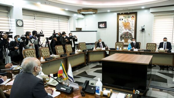 Rafael Grossi, diretor-geral da Agência Internacional de Energia Atômica (AIEA), durante encontro com Ali-Akbar Salehi, chefe da AIEA iraniana, em Teerã, Irã, 21 de fevereiro de 2021 - Sputnik Brasil