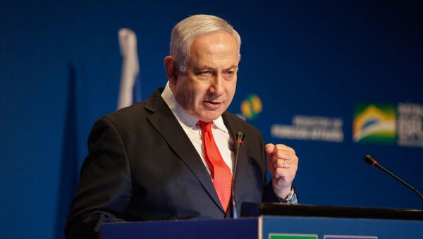 Primeiro-ministro israelense, Benjamin Netanyahu, durante evento de agência de promoção de exportações brasileira em Jerusalém, 15 de dezembro de 2019 (foto de arquivo) - Sputnik Brasil