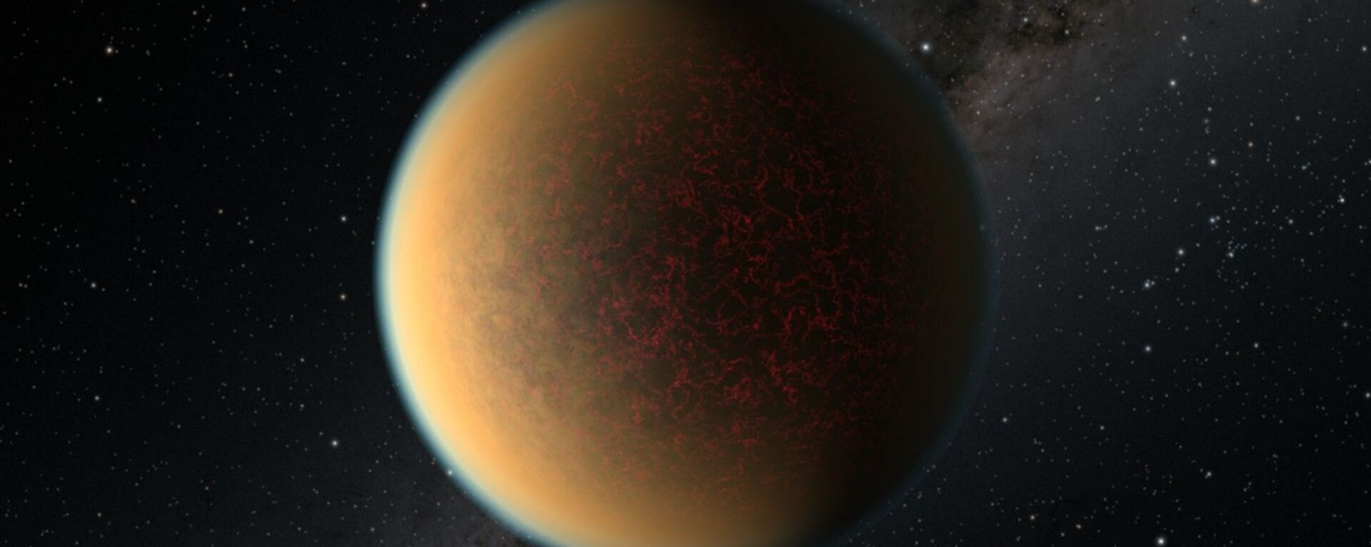 Esta é uma impressão artística do exoplaneta rochoso do tamanho da Terra GJ 1132 b, localizado a 41 anos-luz de distância em torno de uma estrela anã vermelha. Cientistas usando o telescópio espacial Hubble da NASA encontraram evidências de que este planeta pode ter perdido sua atmosfera original, mas ganharam uma segunda que contém uma mistura tóxica de hidrogênio, metano e cianeto de hidrogênio - Sputnik Brasil, 1920, 26.11.2021