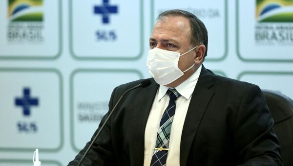 O ministro da Saúde, Eduardo Pazuello, concede entrevista coletiva em Brasília. - Sputnik Brasil