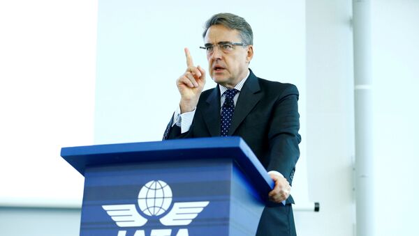 Diretor-geral e CEO da International Air Transport Association (IATA) Alexandre de Juniac fala durante o Global Media Day em Genebra, Suíça, 5 de dezembro de 2017 - Sputnik Brasil