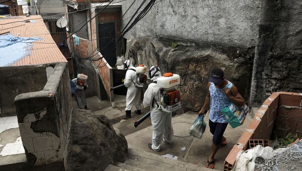 Voluntários realizam sanitização contra coronavírus na favela Santa Marta, no Rio de Janeiro - Sputnik Brasil