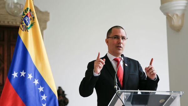 Jorge Arreaza, ministro das Relações Exteriores da Venezuela, fala à mídia em Caracas, Venezuela, 24 de fevereiro de 2021 - Sputnik Brasil