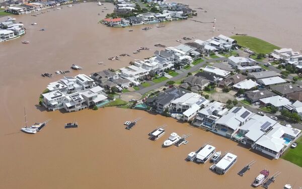 Vista aérea de Port Macquarie durante as fortes chuvas que atingiram a cidade  - Sputnik Brasil