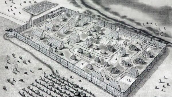Representação artística de como seria o forte St. Mary, o primeiro assentamento de colonos ingleses em Maryland, nos EUA - Sputnik Brasil