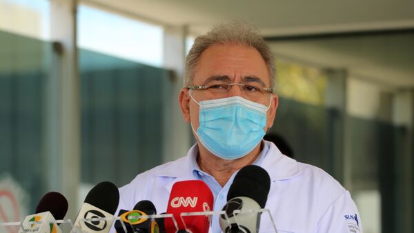 O ministro da Saúde, Marcelo Queiroga, em coletiva de imprensa em frente ao Ministério da Saúde em Brasília - Sputnik Brasil