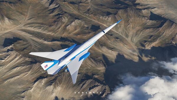 Representação gráfica do futuro avião presidencial dos EUA, desenvolvido pela Prime Studios em colaboração com a Exosonic - Sputnik Brasil
