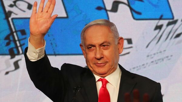 Primeiro-ministro de Israel, Benjamin Netanyahu, durante discurso a apoiadores em Jerusalém, 24 de março de 2021  - Sputnik Brasil