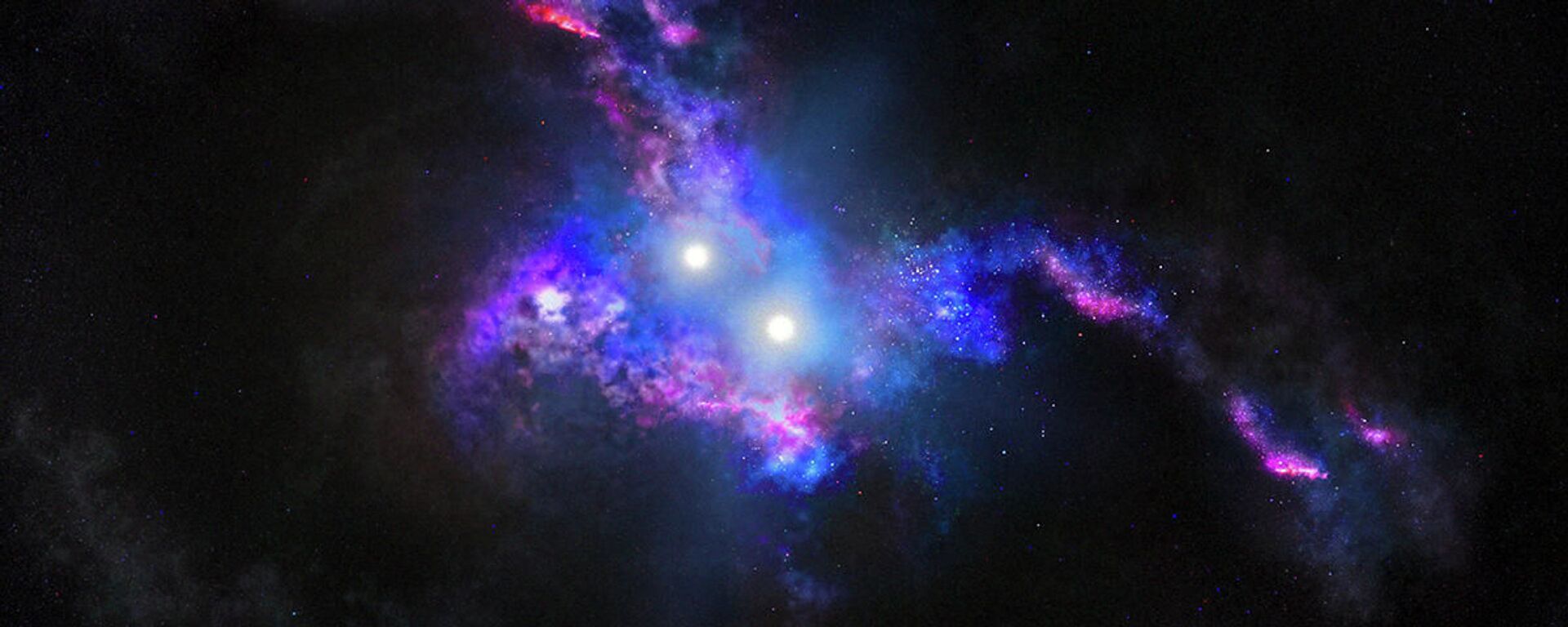 Representação artística de dois quasares no centro de galáxias em fusão - Sputnik Brasil, 1920, 10.02.2022