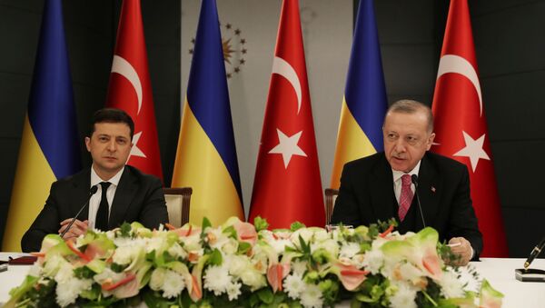 Presidentes de Ucrânia e Turquia, Vladimir Zelensky e Recep Tayyip Erdogan, durante encontro em Istambul, 10 de abril de 2021 - Sputnik Brasil