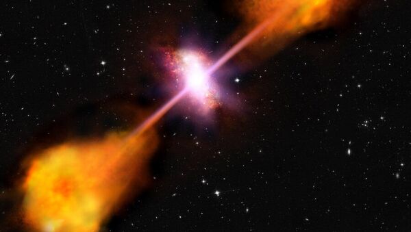 Representação artística de uma galáxia com núcleo ativo e um buraco negro supermassivo no centro - Sputnik Brasil