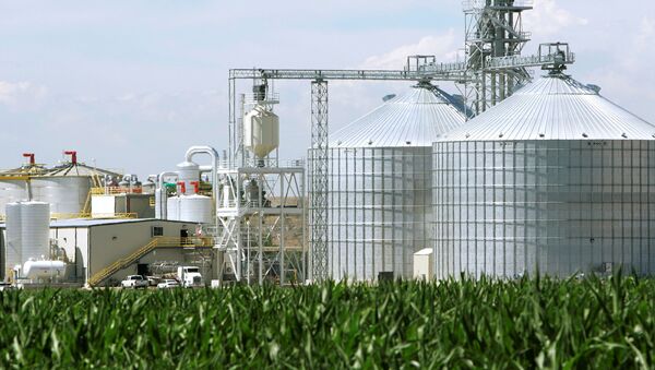 Em Windsor, no estado norte-americano Colorado, uma usina de etanol funciona ao lado de silos de milho, em 7 de julho de 2006 - Sputnik Brasil