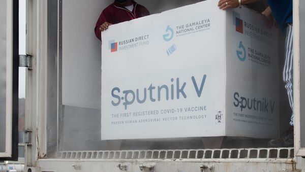Lote de Sputnik V chega a Caracas, na Venezuela, no dia 29 de março de 2021 - Sputnik Brasil