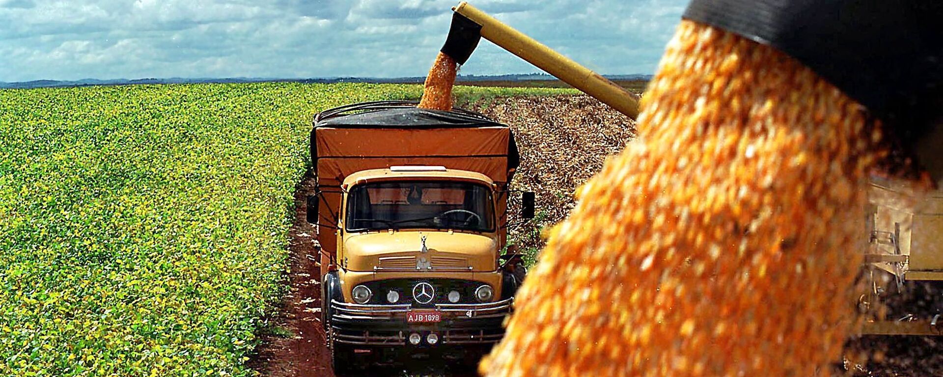 Produção de milho de uma fazenda é carregada em caminhões, na cidade de Guarapuava, no Paraná - Sputnik Brasil, 1920, 12.05.2023