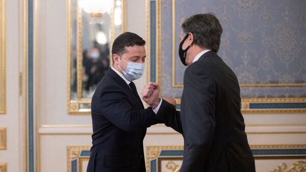 Secretário de Estado dos EUA, Antony Blinken se encontra com o presidente da Ucrânia, Vladimir Zelensky - Sputnik Brasil