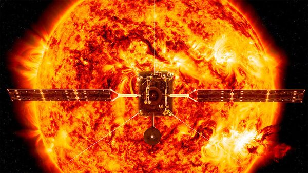 Ilustração disponibilizada pela NASA mostra a sonda Solar Orbiter em frente ao Sol - Sputnik Brasil